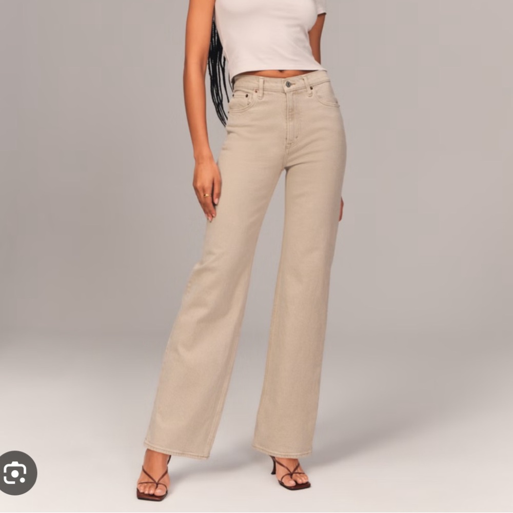 Abercrombie & Fitch High-Rise Wide-Leg Jeans in Light Beige